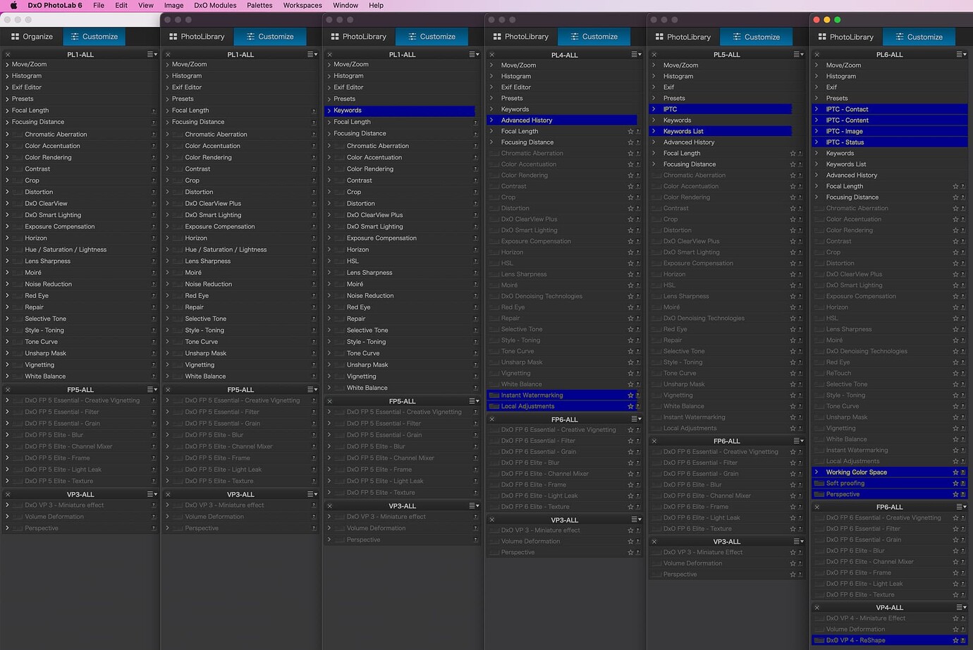 Evolution Of Tool Panels Of Photolab Filmpack And Viewpoint Macos