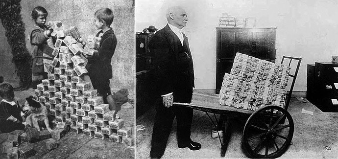 Children playing with stacks of hyperinflated currency during the Weimar Republic, 1922 (1)