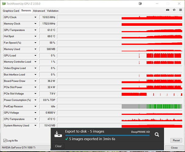 2023-10-07_140953_105Ti GPU-Z while exporting 5 D570 images wirh PL6.10 - DP XD