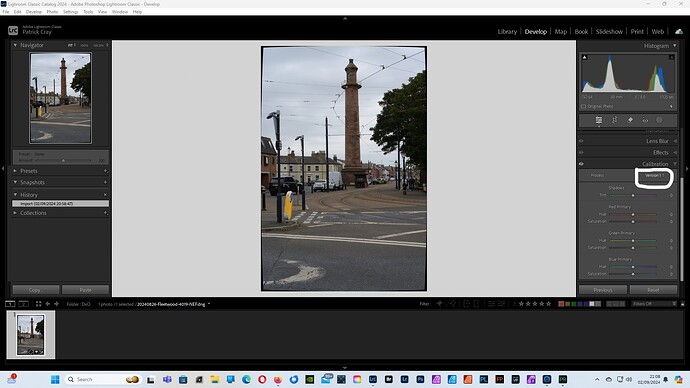 LrC Process Version 1 Shown on Import of PR4 DNG 02.09.24