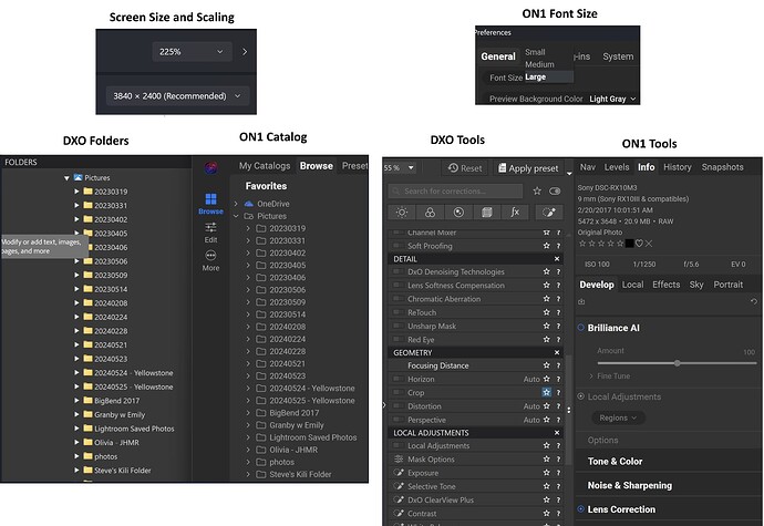ON1 vs DxO Font Size