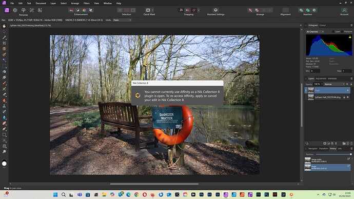 Affinity Photo 2 pop-up when Nik Collection 8 plugin is open 05.06.25