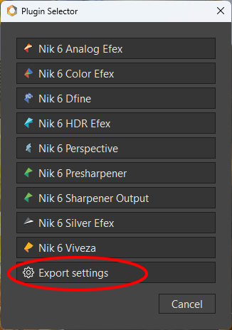 NIK export settings
